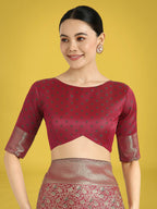 Monjolika Fashion Maroon Color Baanrasi Satin Silk Saree for Wedding Functions