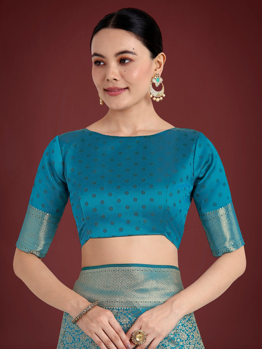 Monjolika Fashion Dusty Cyan Color Baanrasi Satin Silk Saree for Wedding Functions