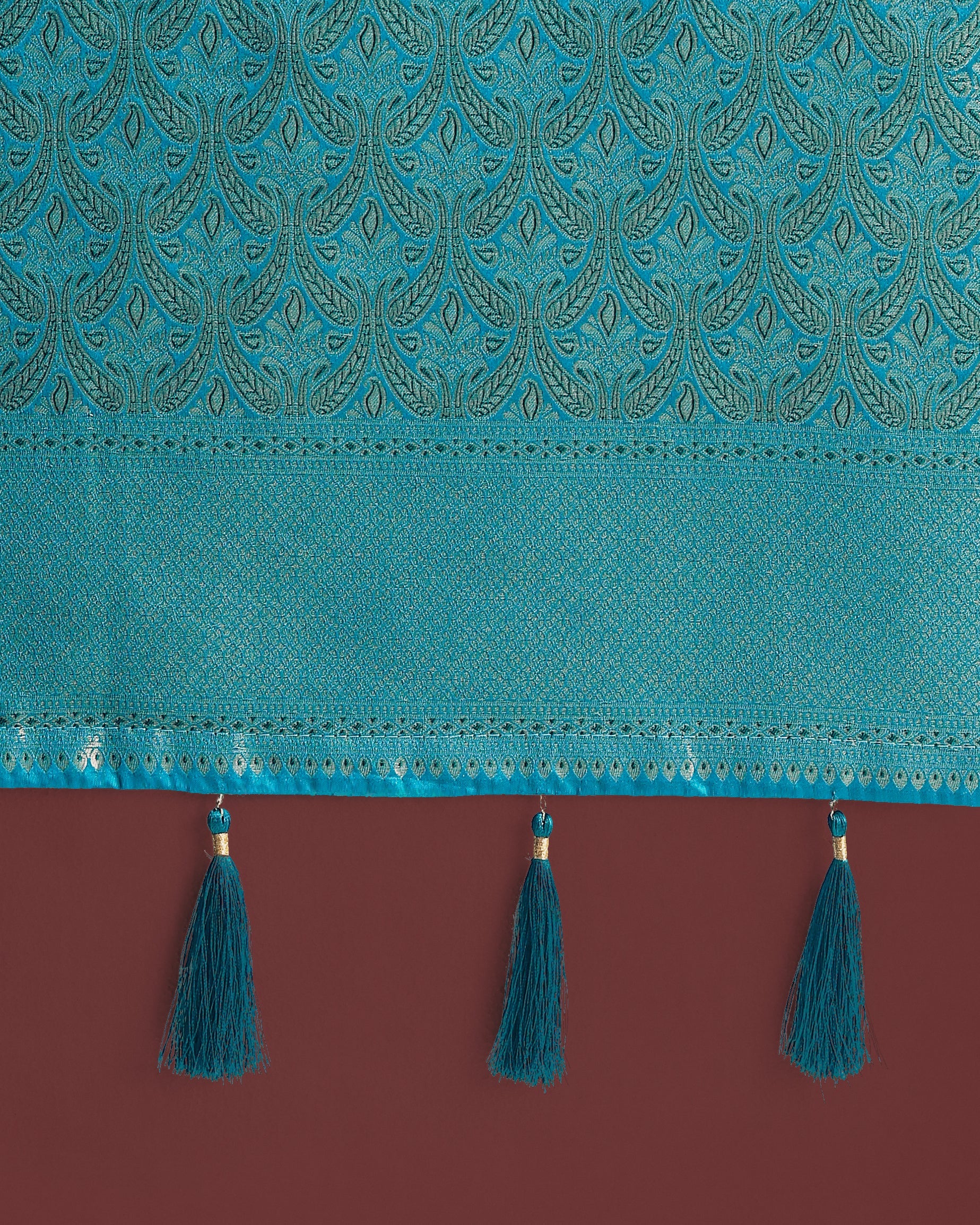 Monjolika Fashion Dusty Cyan Color Baanrasi Satin Silk Saree for Wedding Functions