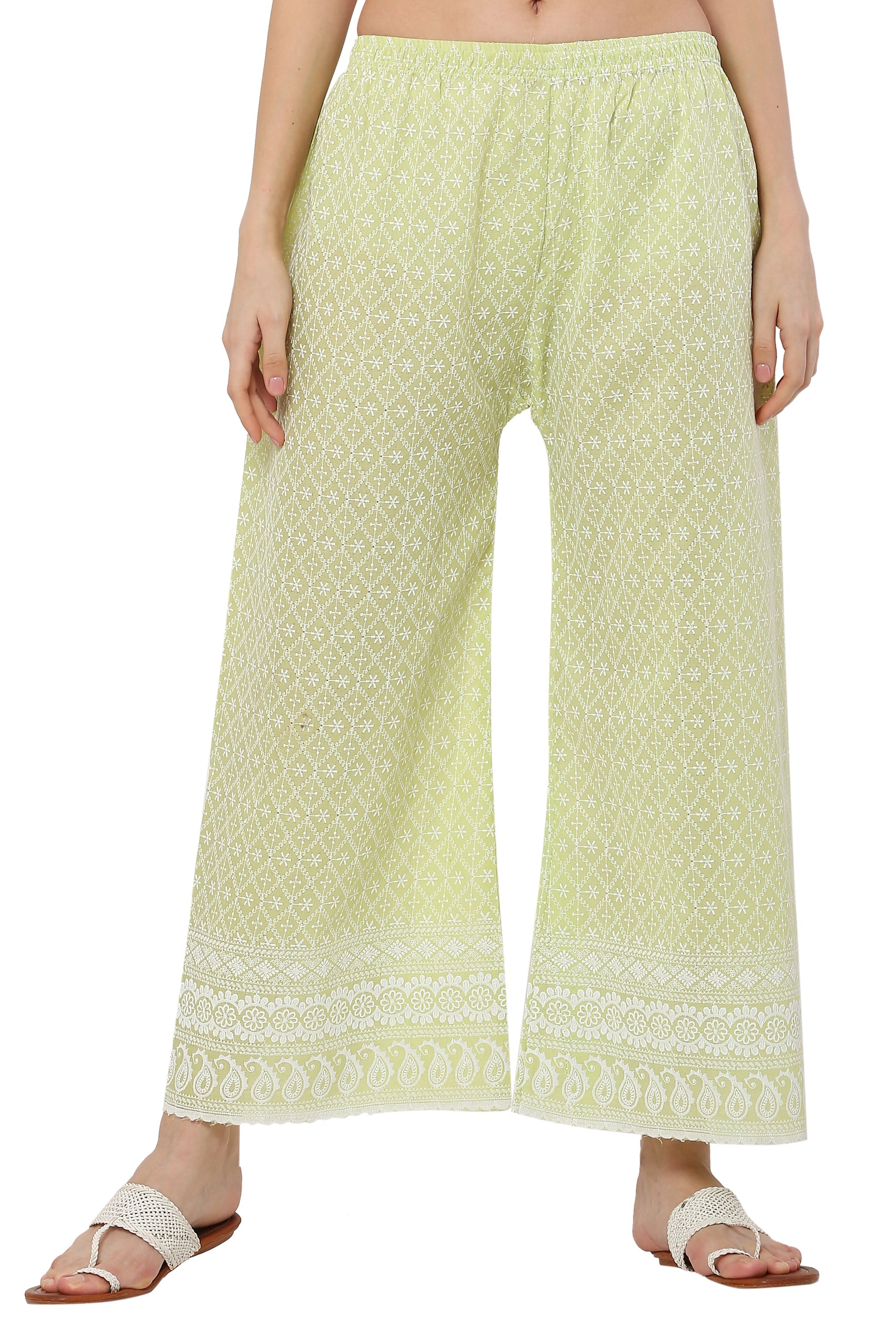 PAVONINE Lemon Color Full Thread Chikankari Cotton Fabric Sharara For Women - Distacart