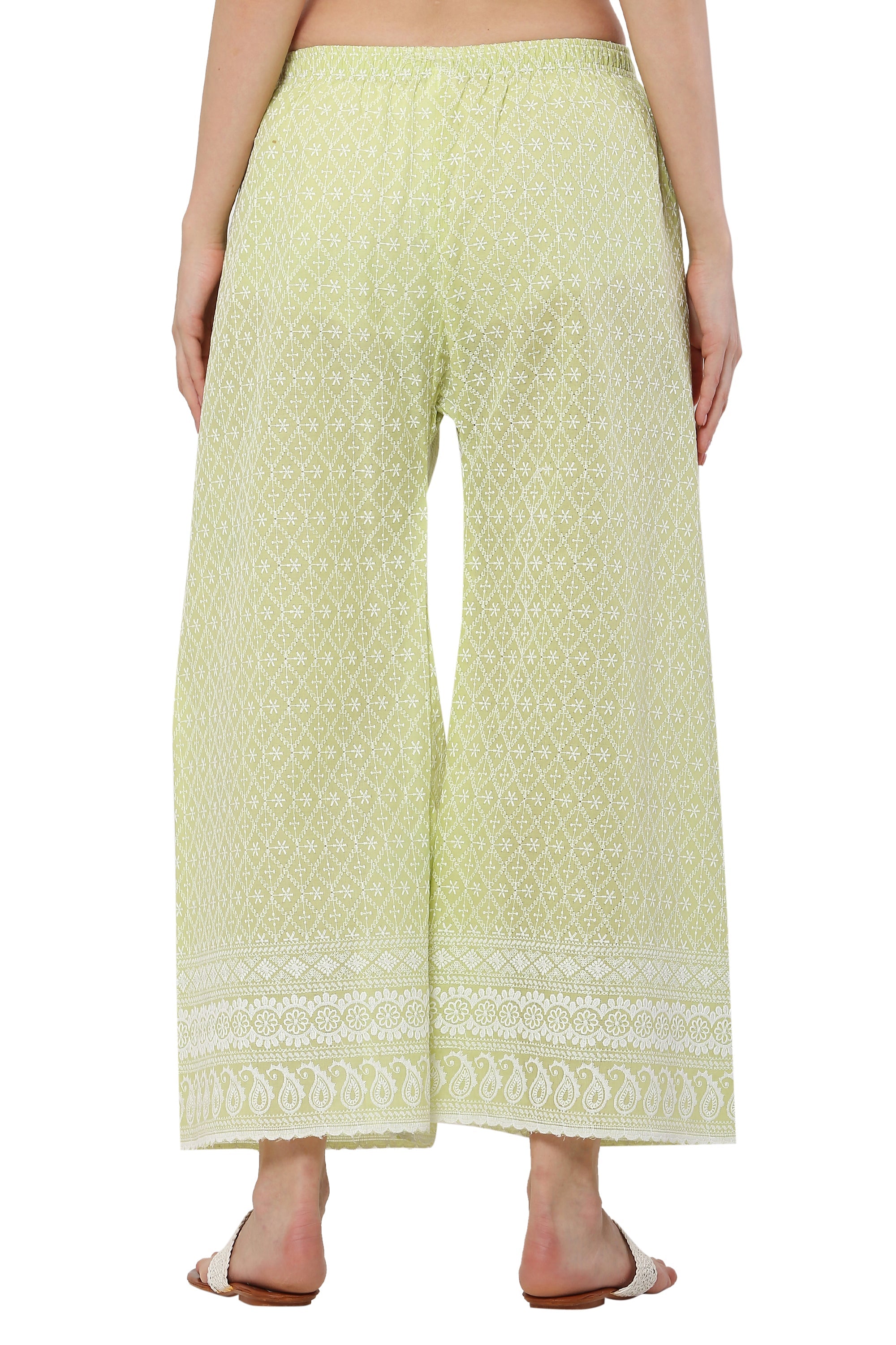 PAVONINE Lemon Color Full Thread Chikankari Cotton Fabric Sharara For Women - Distacart