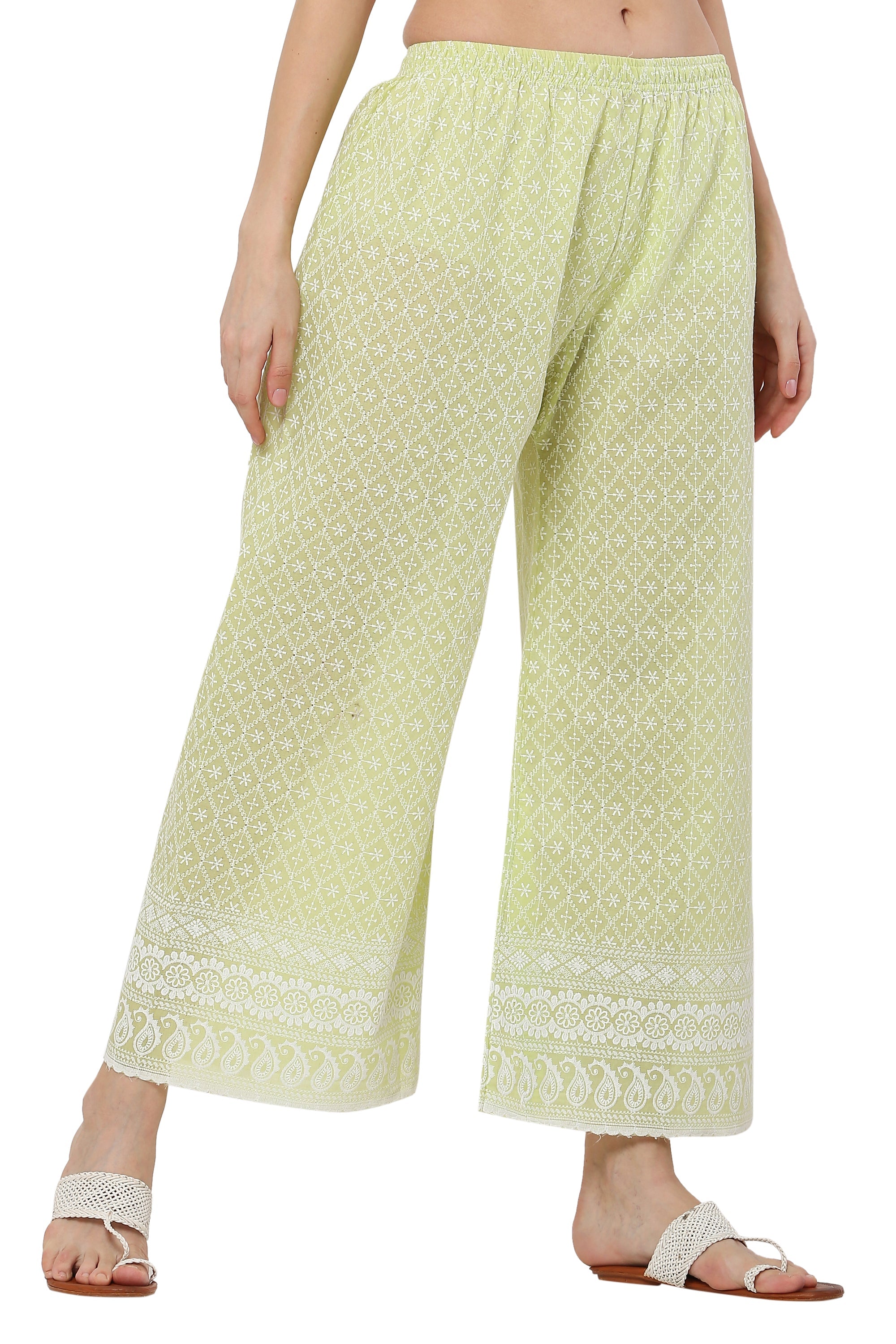 PAVONINE Lemon Color Full Thread Chikankari Cotton Fabric Sharara For Women - Distacart