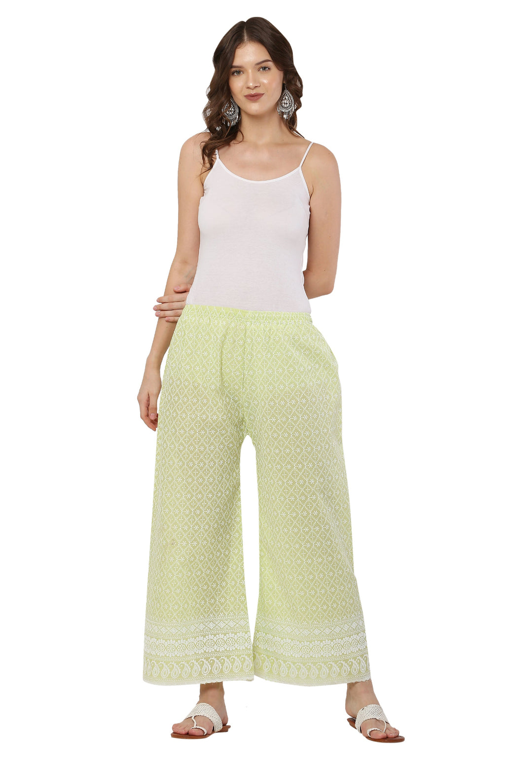 PAVONINE Lemon Color Full Thread Chikankari Cotton Fabric Palazzo For Women - Distacart