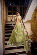 Lorenvalley Parrot Green Gold Crush Fabric Plain Lehenga with Sequins and Thread Embroidery with Jarkan Diamond Work Choli and Dupatta