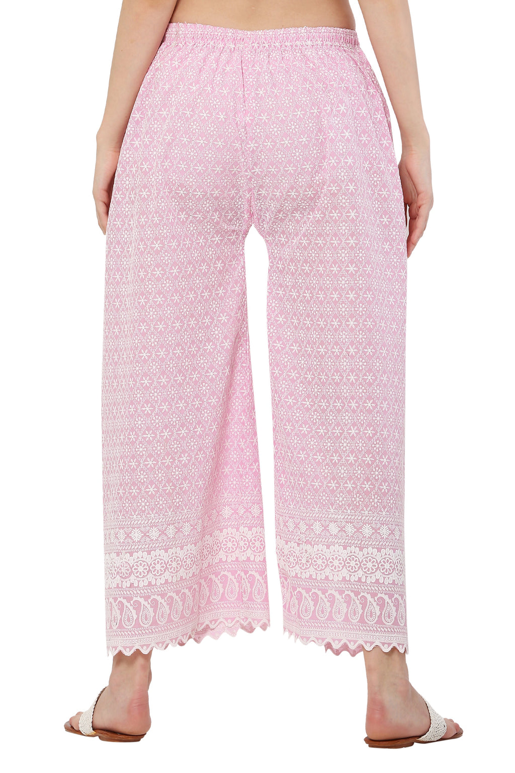 PAVONINE Pink Color Full Thread Chikankari Cotton Fabric Palazzo For Women - Distacart