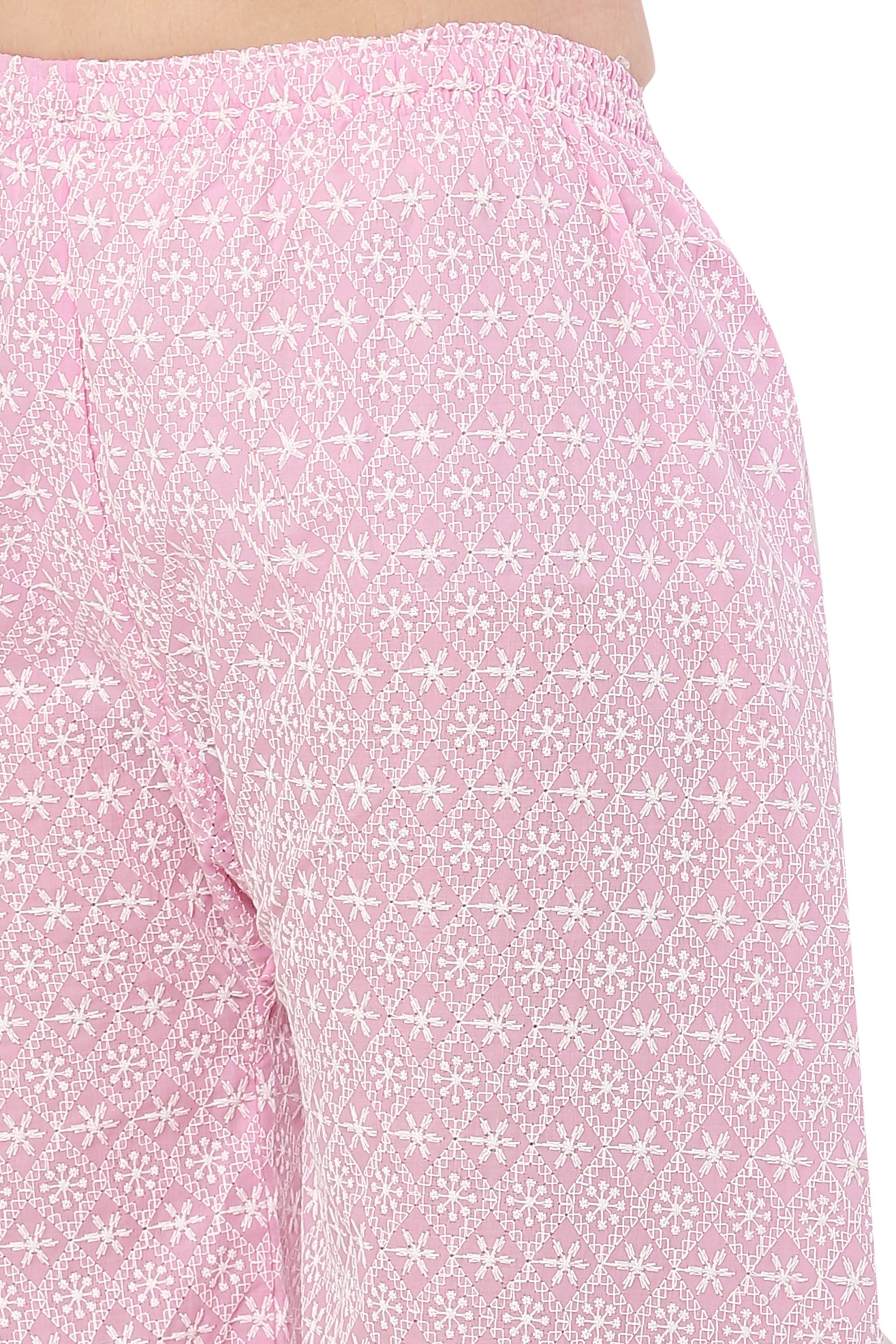 PAVONINE Pink Color Full Thread Chikankari Cotton Fabric Palazzo For Women - Distacart