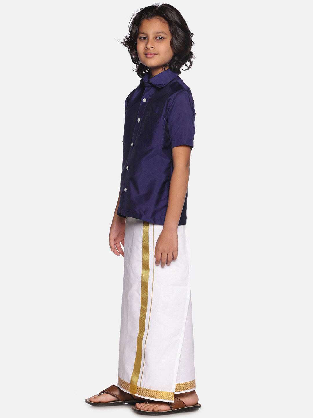 Sethukrishna Boys Navy Blue Shirt With Readymade Dhoti
