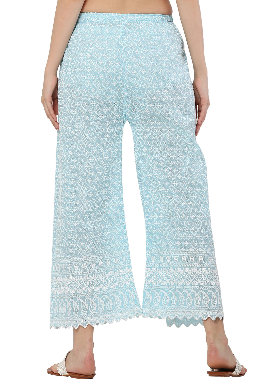 PAVONINE Rama Green Color Full Thread Chikankari Cotton Fabric Sharara For Women - Distacart