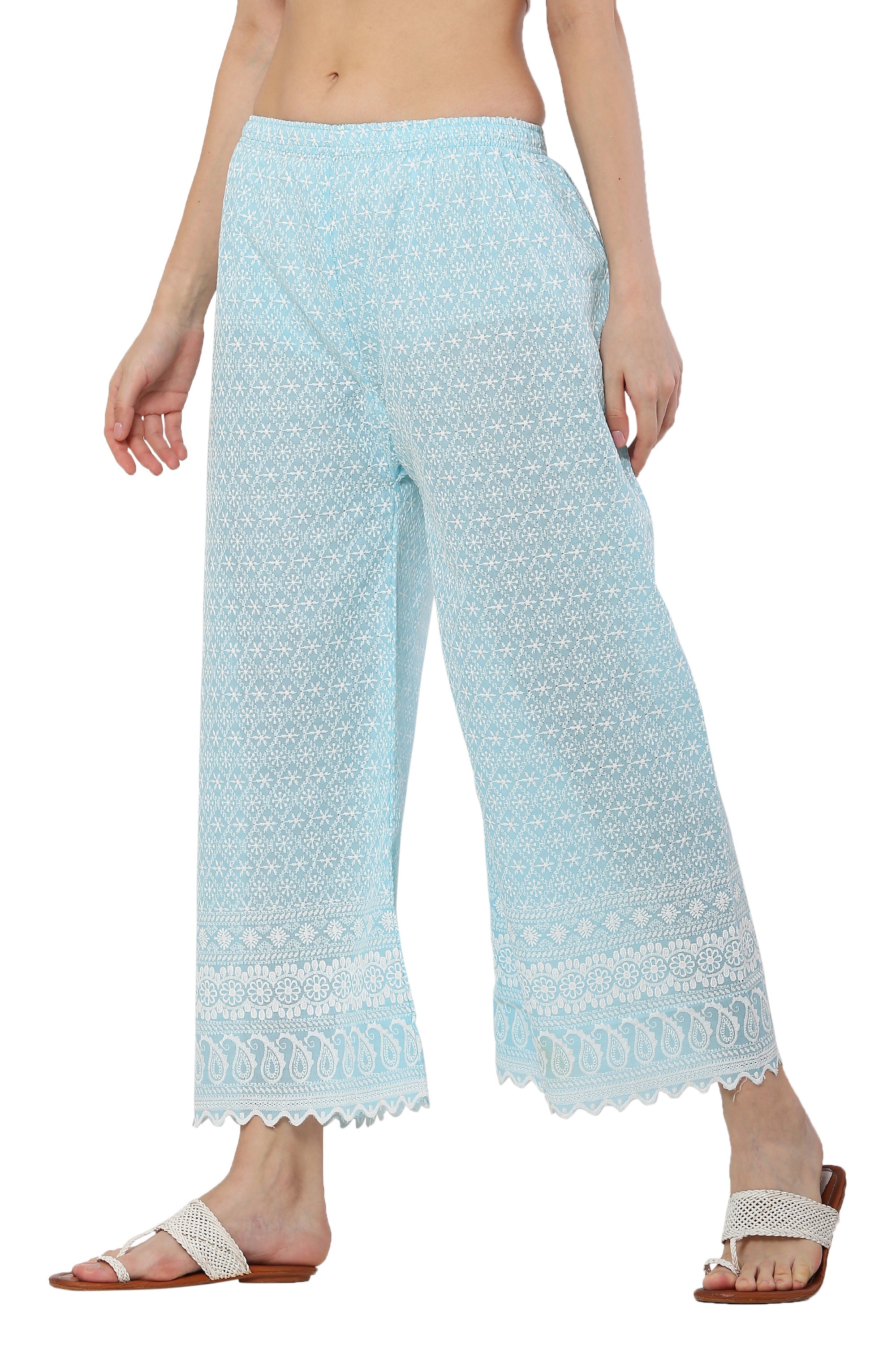 PAVONINE Rama Green Color Full Thread Chikankari Cotton Fabric Sharara For Women - Distacart
