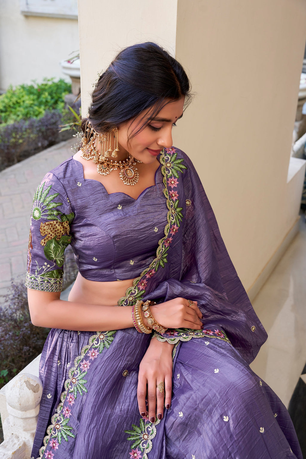 Lorenvalley Lavender Gold Crush Fabric with Sequins and Thread Embroidery Work Lehenga Choli