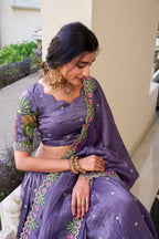 Lorenvalley Lavender Gold Crush Fabric with Sequins and Thread Embroidery Work Lehenga Choli