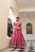 Lorenvalley Pink Gold Crush Fabric with Sequins and Thread Embroidery Work Lehenga Choli