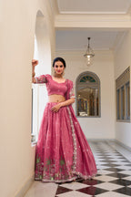 Lorenvalley Pink Gold Crush Fabric with Sequins and Thread Embroidery Work Lehenga Choli