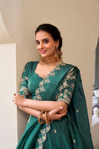 Lorenvalley Teal Gold Crush Fabric with Sequins and Thread Embroidery Work Lehenga Choli