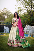 Lorenvalley Offwhite Khadi Cotton Sequins And Thread Embroidery Work Lehenga Choli with Dupatta