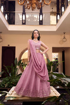 Lorenvalley Purple Vichitra Silk Embellishment With Pearl Coding And Sequins Embroidery Work Lehenga Choli with Dupatta