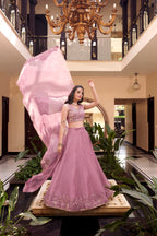 Lorenvalley Purple Vichitra Silk Embellishment With Pearl Coding And Sequins Embroidery Work Lehenga Choli with Dupatta