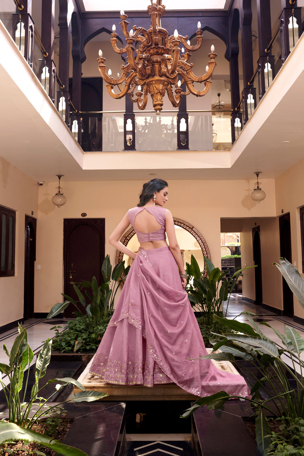 Lorenvalley Purple Vichitra Silk Embellishment With Pearl Coding And Sequins Embroidery Work Lehenga Choli with Dupatta