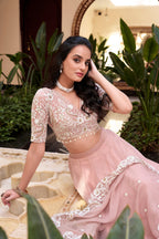 Lorenvalley Peach Weone Silk Embellishment With Pearl Coding And Sequins Embroidery Work Lehenga Choli with Dupatta