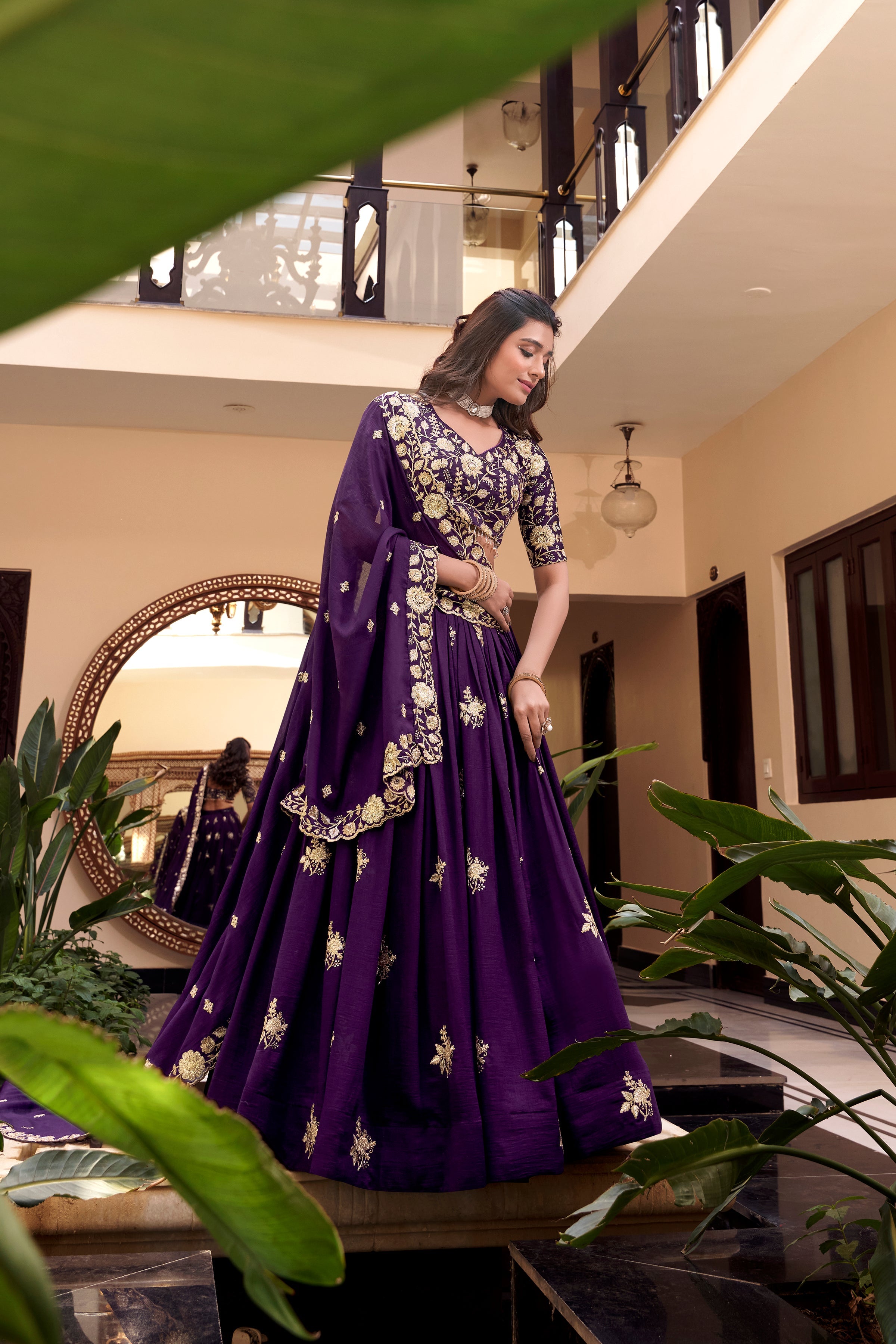 Lorenvalley Parot Star Georgette Embellishment With Pearl Coding And Sequins Embroidery Work Lehenga Choli with Dupatta