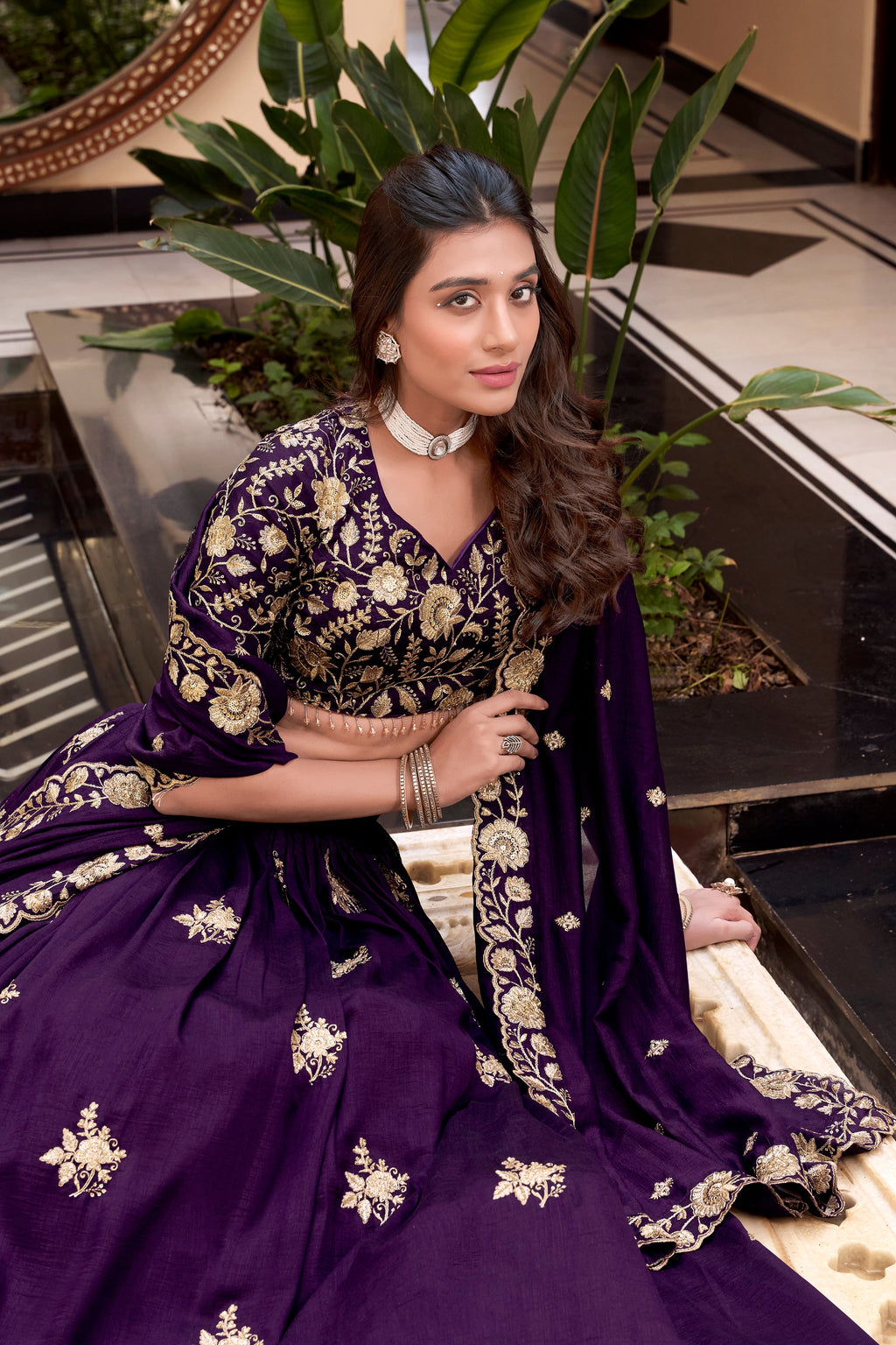 Lorenvalley Parot Star Georgette Embellishment With Pearl Coding And Sequins Embroidery Work Lehenga Choli with Dupatta