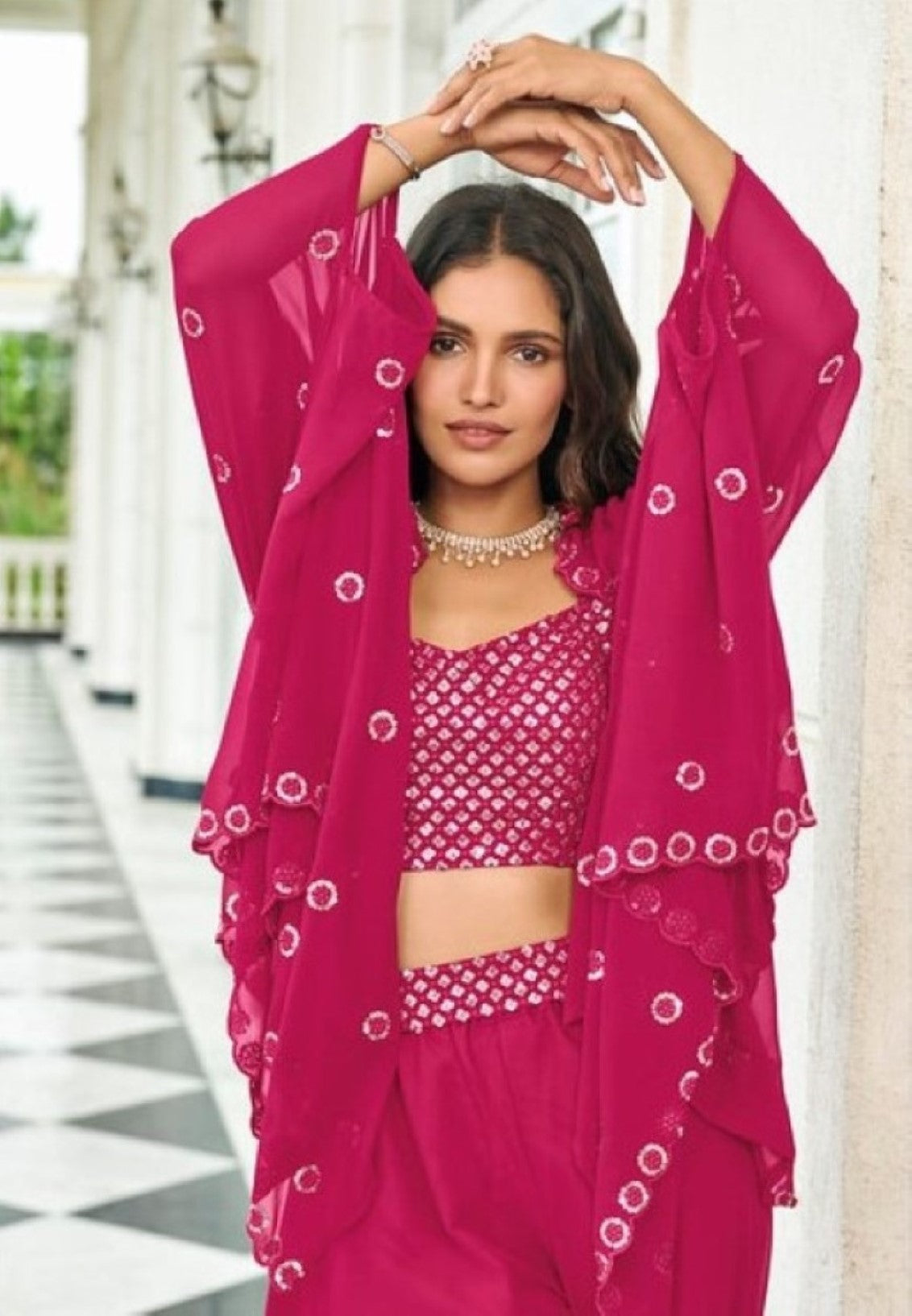 Anaita Magenta Georgette Stitched Lehenga Choli With Sequence & Thread Work - Distacart