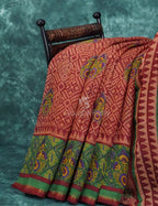 Mix of Orange and Teracotta Red Printed Semi Chanderi Saree By Gayathri Reddy Designer Studio - Distacart