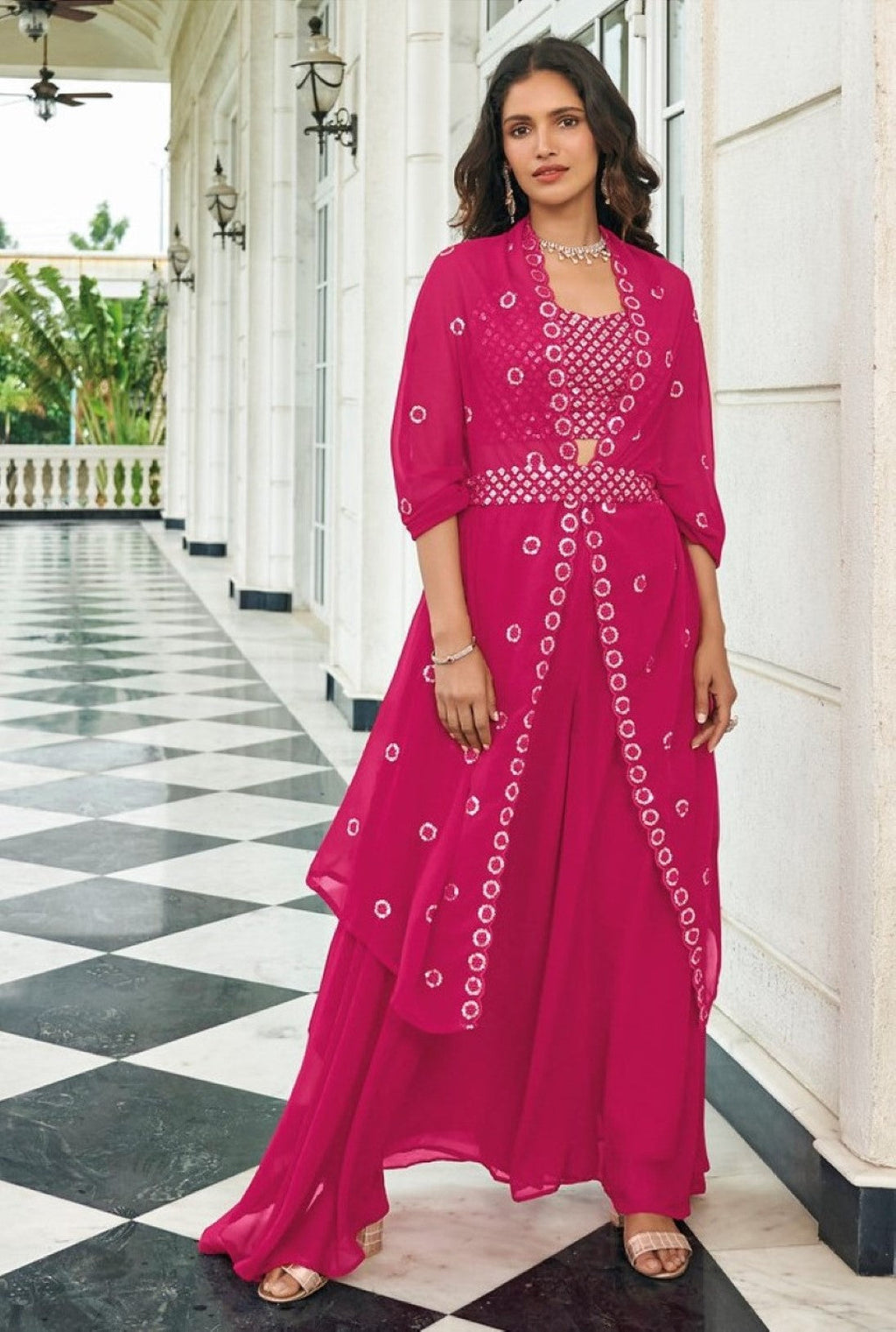 Anaita Magenta Georgette Stitched Lehenga Choli With Sequence & Thread Work - Distacart