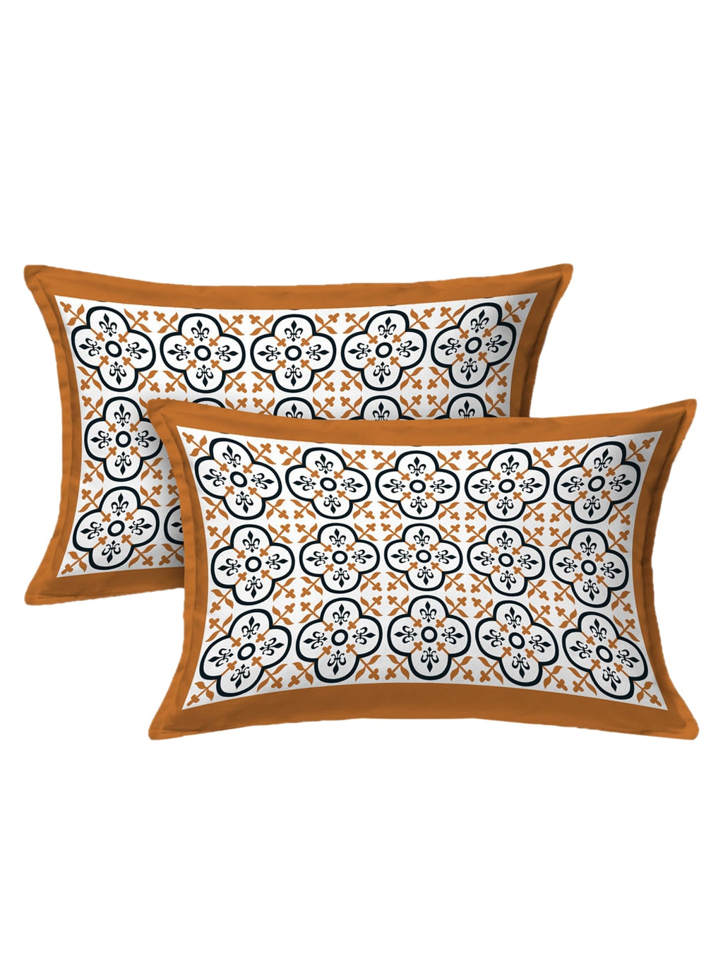 LIVING ROOTS White & Blue Ethnic Motifs Jaipuri 210 TC Cotton Double King Bedsheets With 2 Pillow Covers