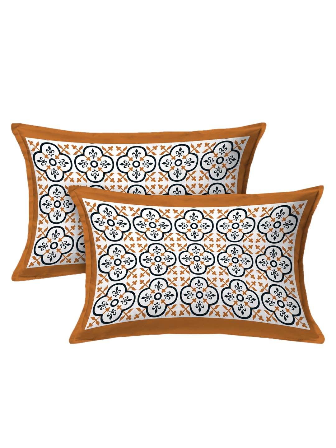 LIVING ROOTS White & Blue Ethnic Motifs Jaipuri 210 TC Cotton Double King Bedsheets With 2 Pillow Covers