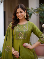 Vedant Vastram Viscose Silk Hand Work & Embroidery Work Stitched Salwar Suit Set-Mehandi - Distacart