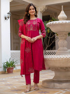 Vedant Vastram Viscose Silk Hand Work & Embroidery Work Stitched Salwar Suit Set-Pink - Distacart