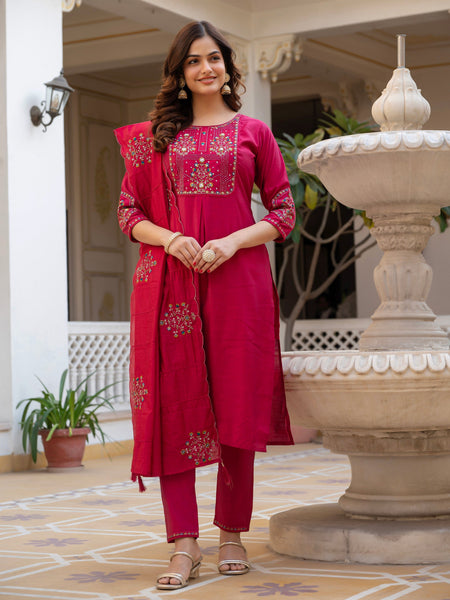 Vedant Vastram Viscose Silk Hand Work & Embroidery Work Stitched Salwar Suit Set-Pink