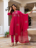 Vedant Vastram Viscose Silk Hand Work & Embroidery Work Stitched Salwar Suit Set-Pink - Distacart