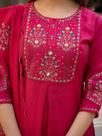 Vedant Vastram Viscose Silk Hand Work & Embroidery Work Stitched Salwar Suit Set-Pink - Distacart