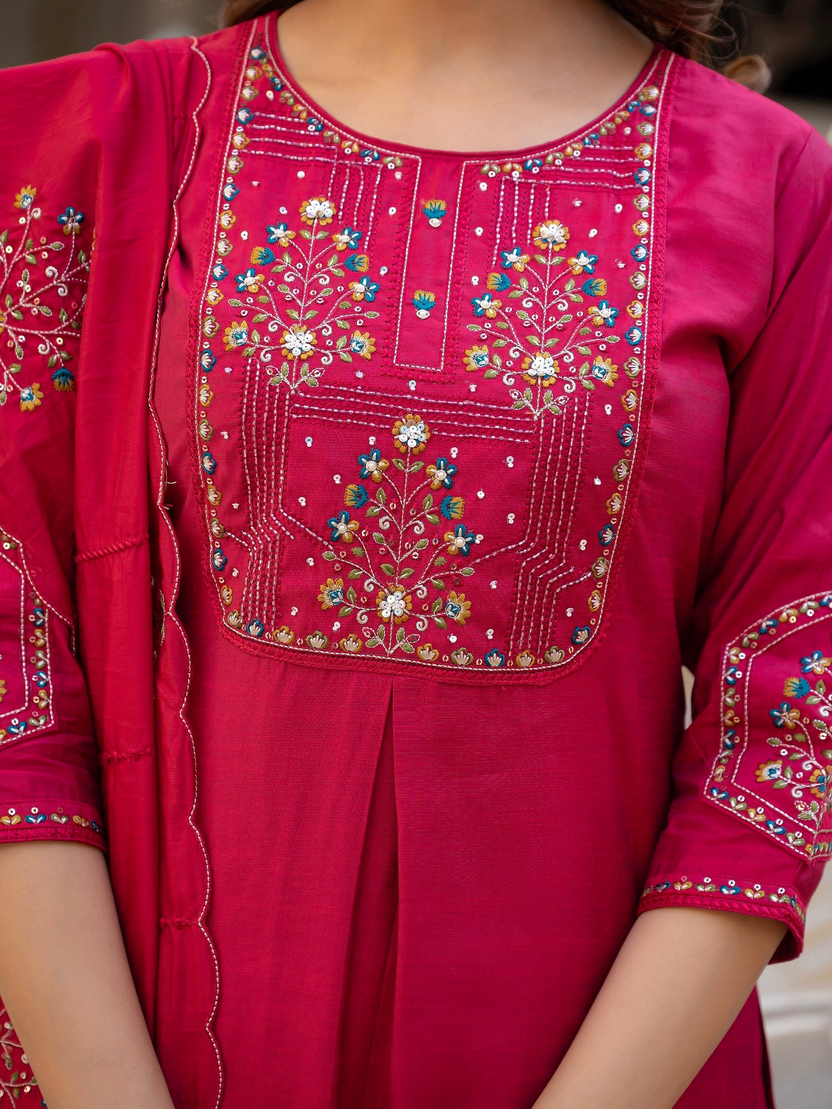 Vedant Vastram Viscose Silk Hand Work & Embroidery Work Stitched Salwar Suit Set-Pink - Distacart