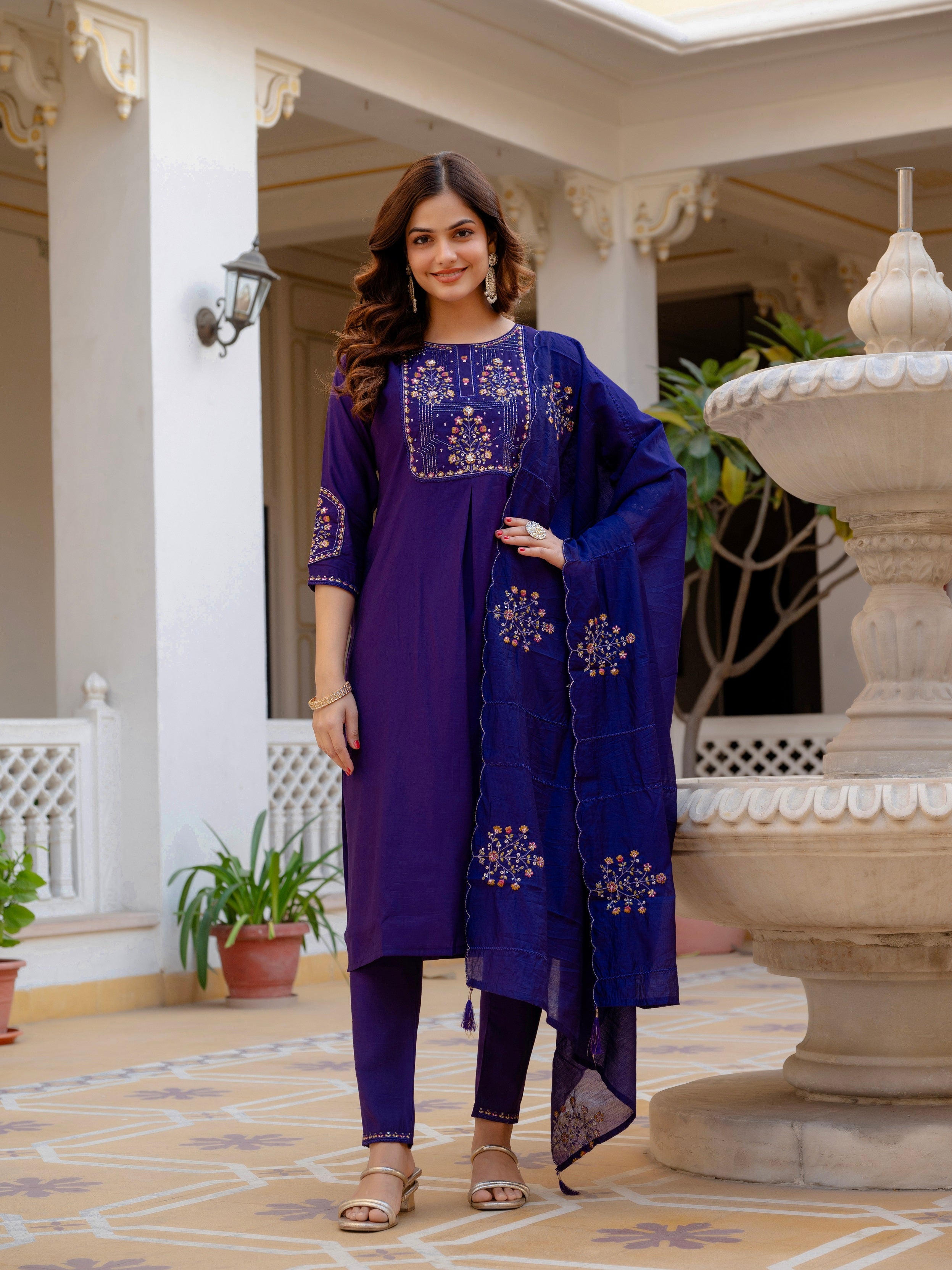 Vedant Vastram Viscose Silk Hand Work & Embroidery Work Stitched Salwar Suit Set-Violet - Distacart