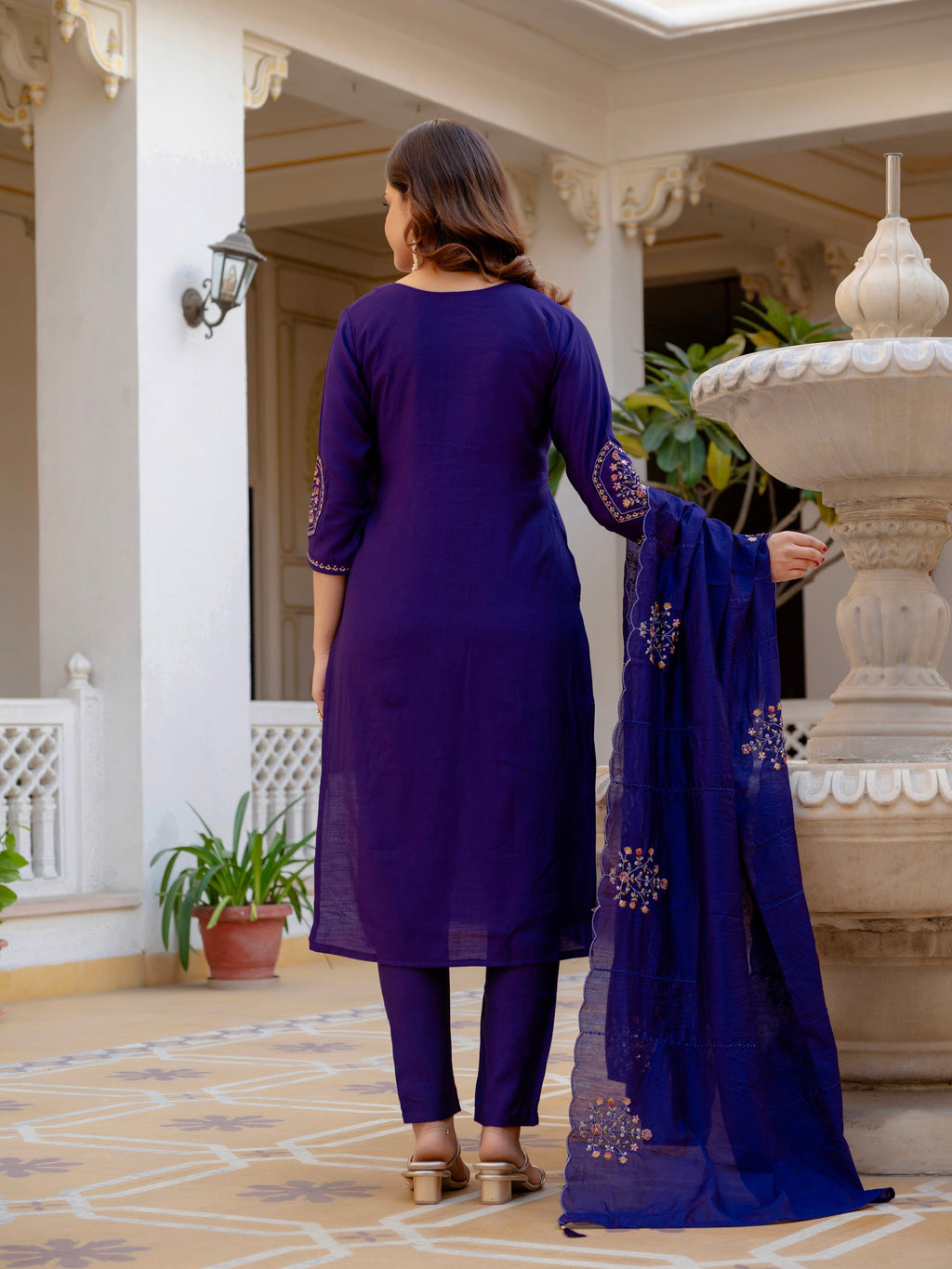 Vedant Vastram Viscose Silk Hand Work & Embroidery Work Stitched Salwar Suit Set-Violet - Distacart