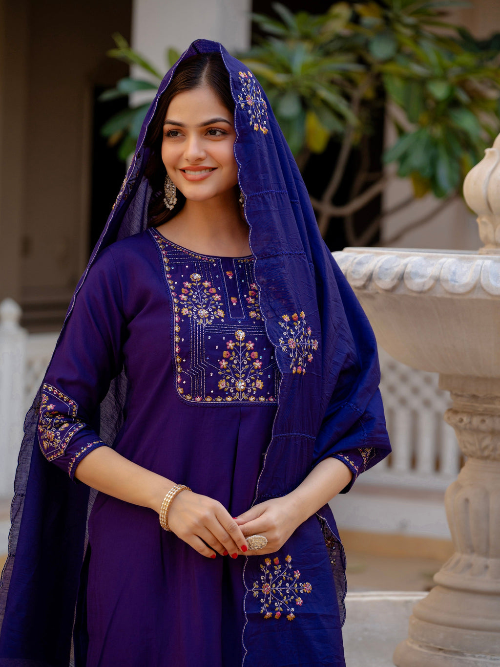 Vedant Vastram Viscose Silk Hand Work & Embroidery Work Stitched Salwar Suit Set-Violet - Distacart