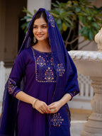 Vedant Vastram Viscose Silk Hand Work & Embroidery Work Stitched Salwar Suit Set-Violet - Distacart