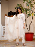Vedant Vastram Viscose Silk Hand Work & Embroidery Work Stitched Salwar Suit Set-White - Distacart