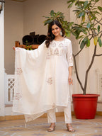 Vedant Vastram Viscose Silk Hand Work & Embroidery Work Stitched Salwar Suit Set-White - Distacart