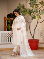 Vedant Vastram Viscose Silk Hand Work & Embroidery Work Stitched Salwar Suit Set-White - Distacart