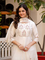 Vedant Vastram Viscose Silk Hand Work & Embroidery Work Stitched Salwar Suit Set-White - Distacart