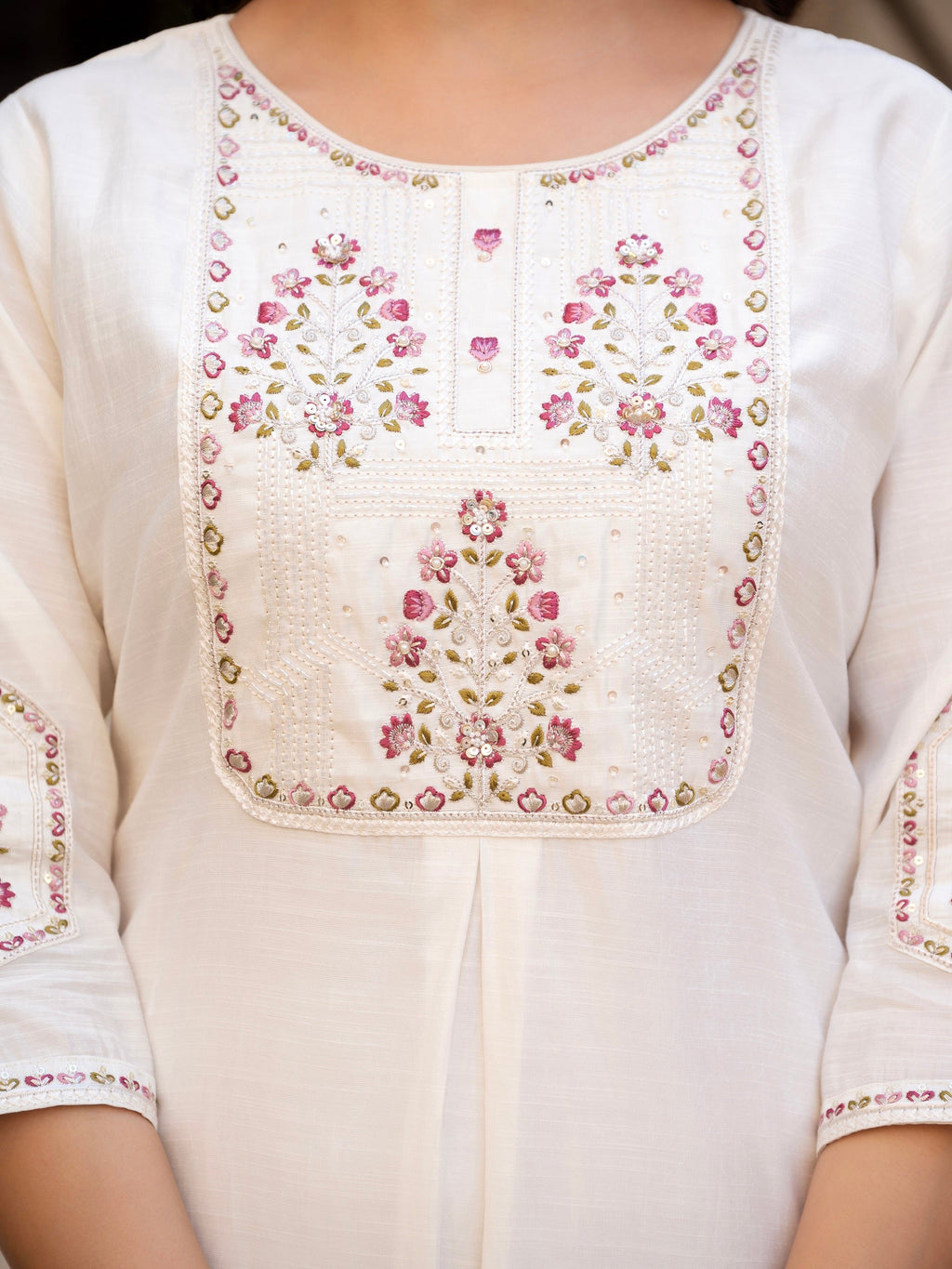 Vedant Vastram Viscose Silk Hand Work & Embroidery Work Stitched Salwar Suit Set-White - Distacart