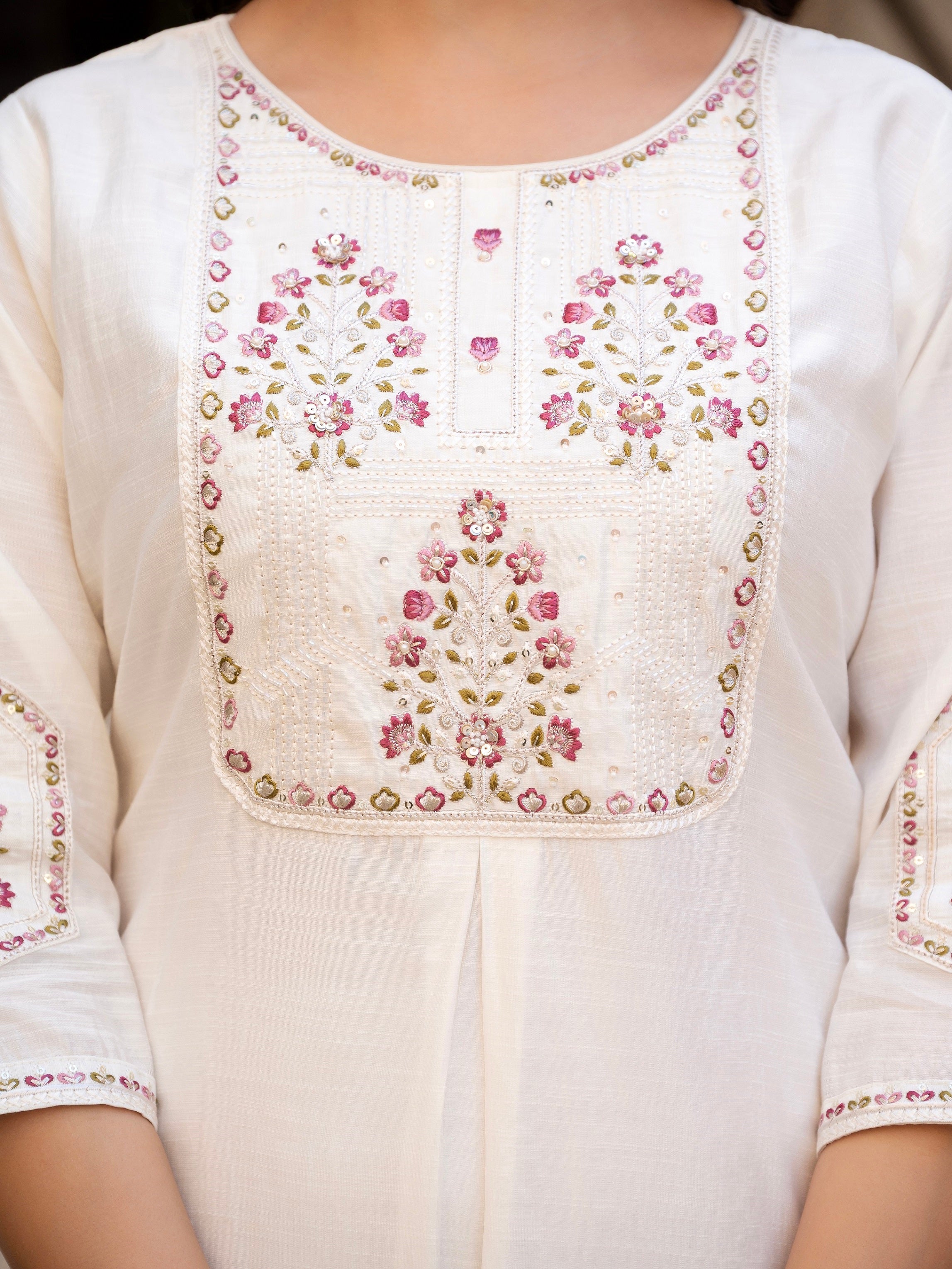 Vedant Vastram Viscose Silk Hand Work & Embroidery Work Stitched Salwar Suit Set-White - Distacart