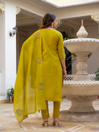 Vedant Vastram Viscose Silk Hand Work & Embroidery Work Stitched Salwar Suit Set-Yellow - Distacart