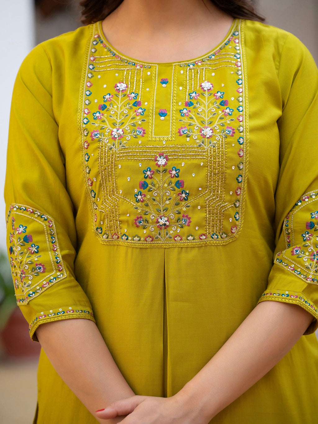 Vedant Vastram Viscose Silk Hand Work & Embroidery Work Stitched Salwar Suit Set-Yellow - Distacart