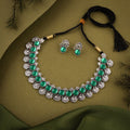 Tehzeeb Creations Silver Plated Green Colour Stone Jewellery Choker Necklace Set With Matching Pair of Stud Earrings