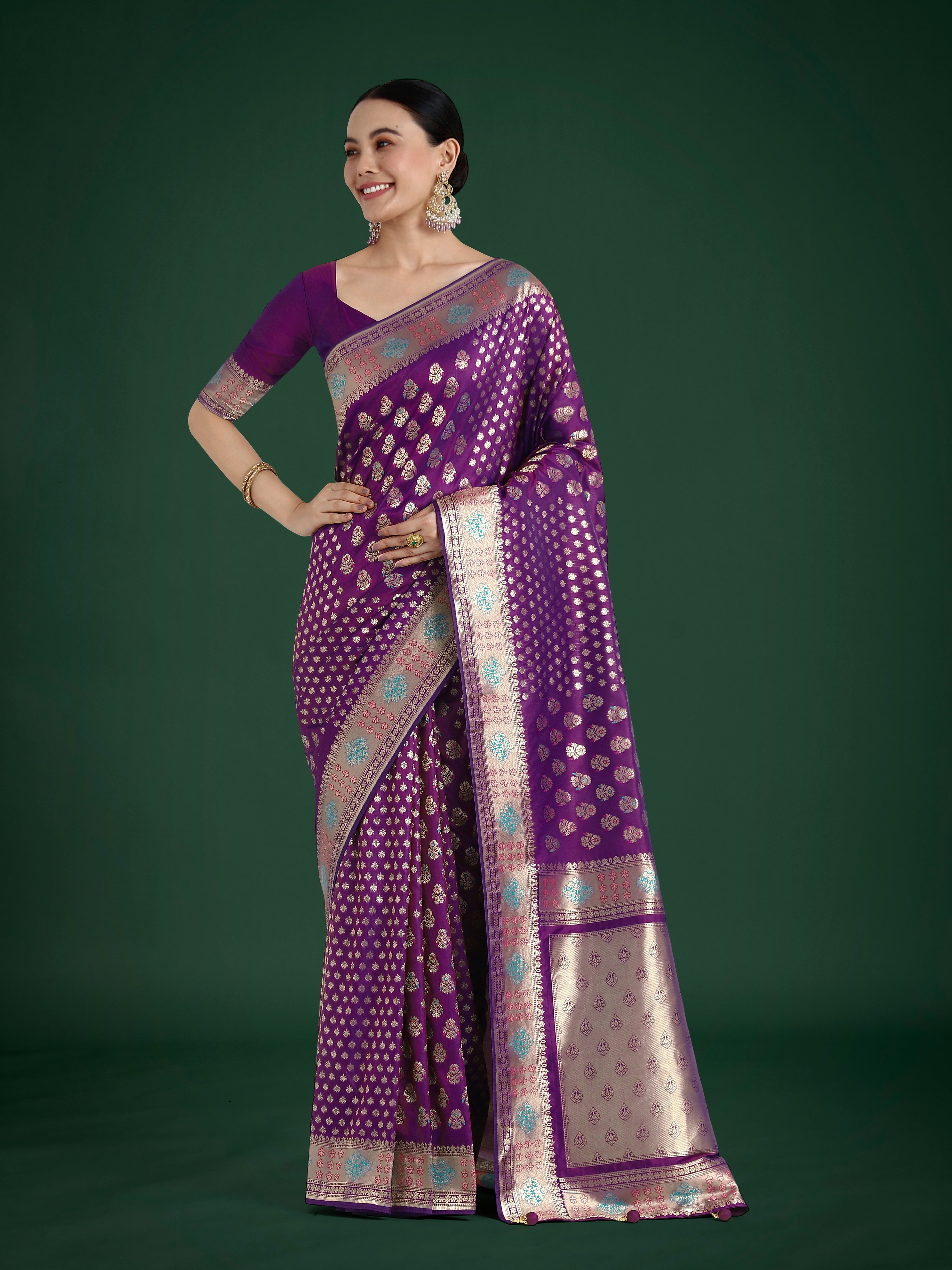 Monjolika Fashion Purple Colour Banarasi Silk Zari Weaving Classic Saree - Distacart